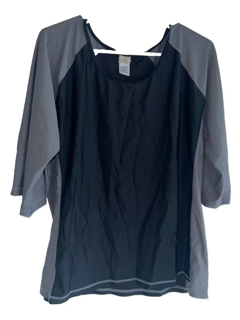 Ella Mar Womens 3/4 Sleeve Swim Top Plus Sz 1X Black Gray Colorblock Modest